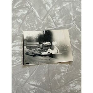 Vintage Black White Snapshot Woman on Merry-Go-Round Kodak Velox Photo 3.5x2.5